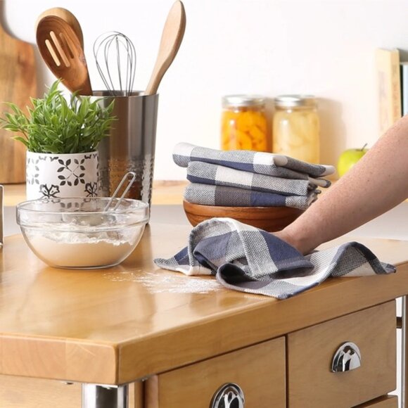 Design Imports Plaid Dishcloth Set of 8 – French Blue & Cardinal Red Cotton Kitc - Picture 2 of 3